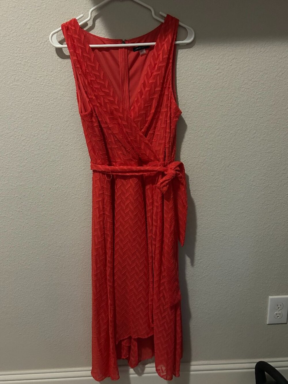 Tommy Hilfiger Coral Red Chevron Textured Wrap High Low Dress – Women's 14W